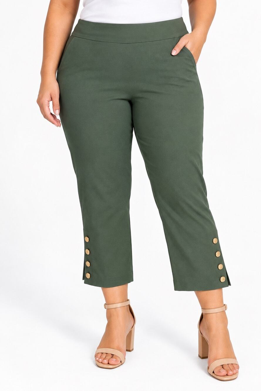 April Slim Leg Crop Olive Green Pull-On Pants – Size 18